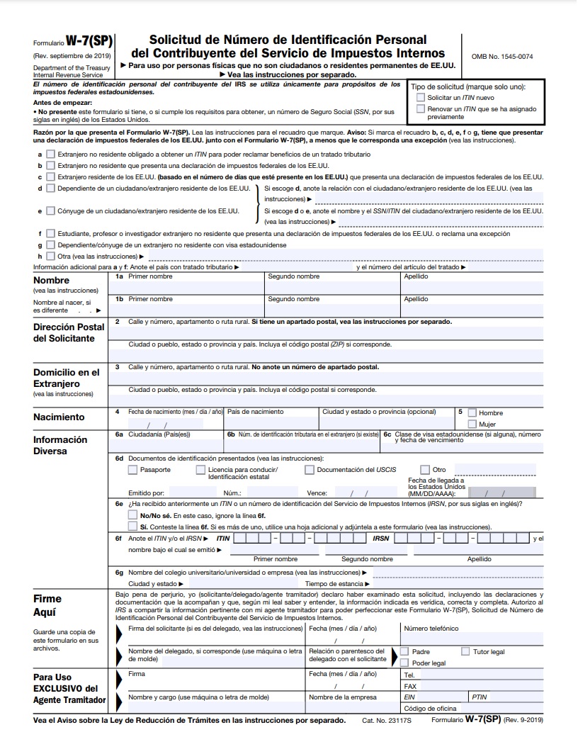 Captura de pantalla del formulario de renovación de ITIN ante el IRS