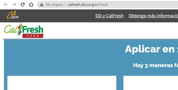Captura de pantalla de la página oficial del programa SNAP Calfresh en California.