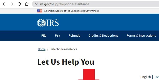 Captura de pantalla de la sección de herramientas de la página oficial del IRS.