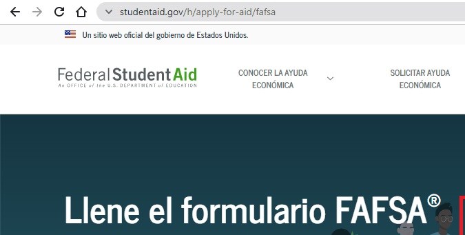 Captura de pantalla de la página oficial de la Oficina de Ayuda Federal para Estudiantes.
