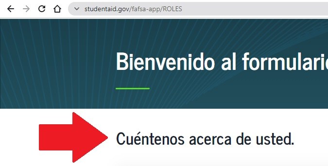 Captura de pantalla de la página oficial de la Oficina de Ayuda Federal para Estudiantes.