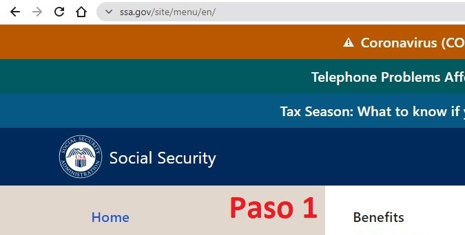 Captura de pantalla de la página oficial de la Administración del Seguro Social.