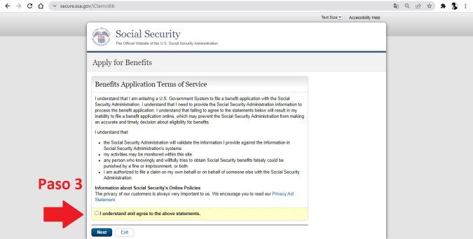 Captura de pantalla de la página oficial de la Administración del Seguro Social.