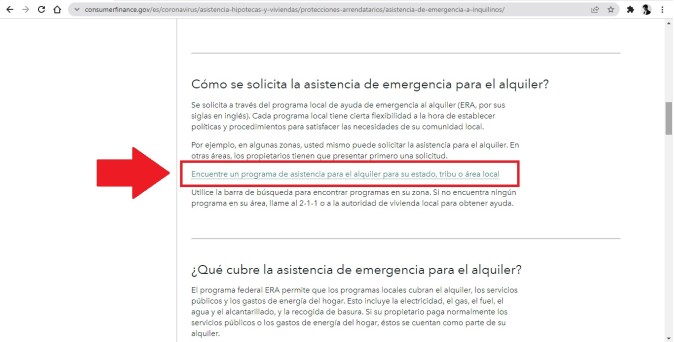 Captura de el sitio web oficial de la Oficina para la Protección Financiera del Consumidor de Estados Unidos.