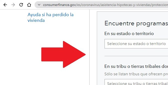 Captura de el sitio web oficial de la Oficina para la Protección Financiera del Consumidor