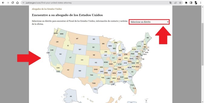 Captura de pantalla del sitio web oficial del Departamento de Justicia de los Estados Unidos.