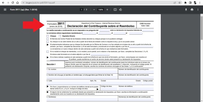 Captura de pantalla de la página web oficial del Servicio de Impuestos Internos de Estados Unidos (IRS).