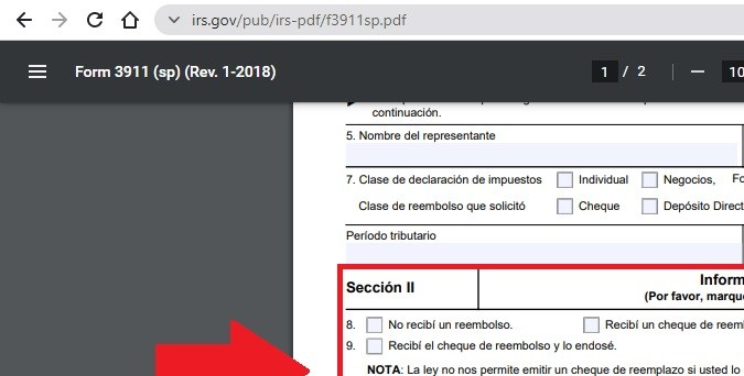 Captura de pantalla de la página web oficial del Servicio de Impuestos Internos de Estados Unidos (IRS).