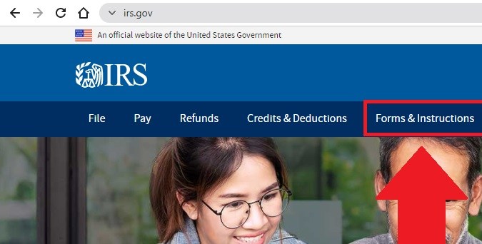Captura de pantalla de la página web oficial del Servicio de Impuestos Internos de Estados Unidos (IRS).