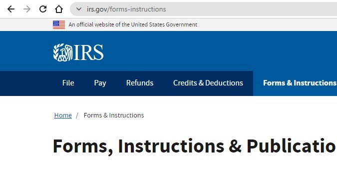 Captura de pantalla de la página web oficial del Servicio de Impuestos Internos de Estados Unidos (IRS).