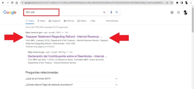 Captura de pantalla de una búsqueda en Google.