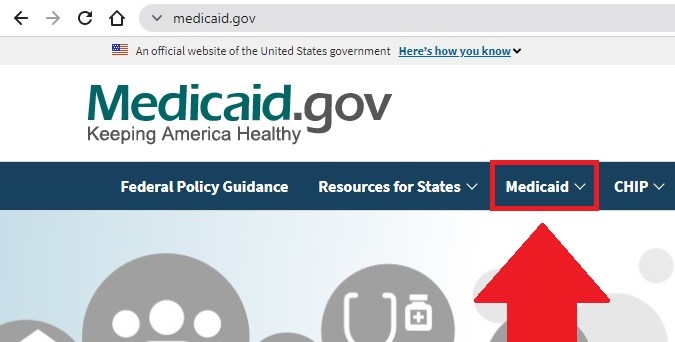 Captura de pantalla de la página web oficial de Medicaid en Estados Unidos.