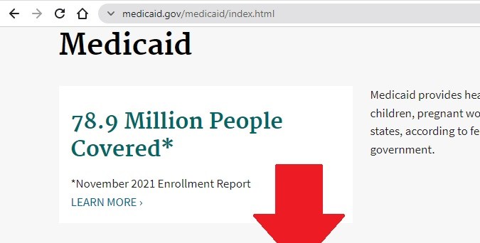 Captura de pantalla de la página web oficial de Medicaid en Estados Unidos.