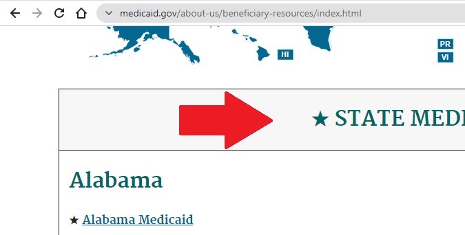 Captura de pantalla de la página web oficial de Medicaid en Estados Unidos.