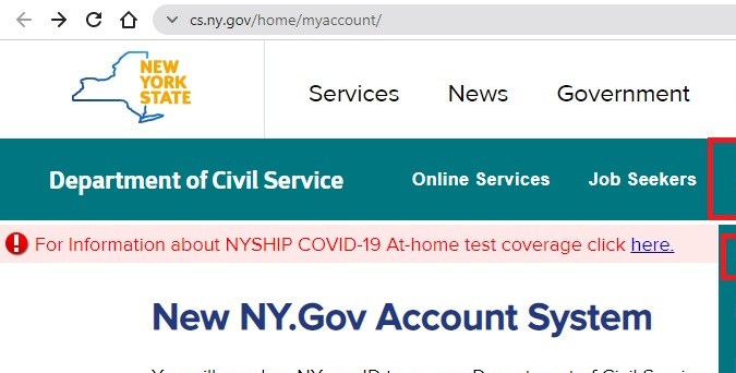 Captura de pantalla de la página de postulaciones a empleos estatales del gobierno de Nueva York.