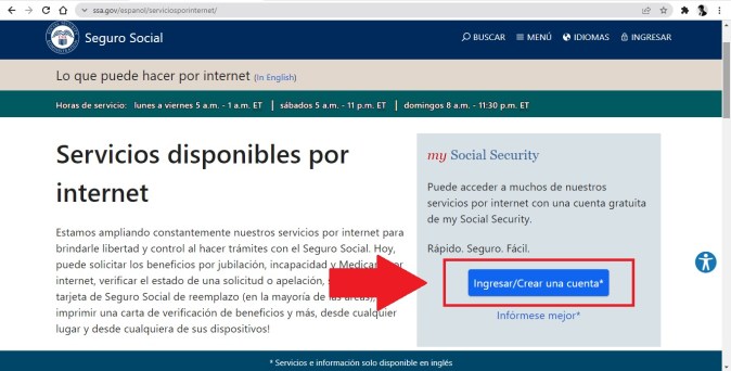 Captura de la página oficial de la Administración del Seguro Social (SSA).
