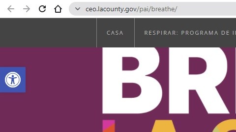 Captura de pantalla de la web oficial del programa Breathe en California