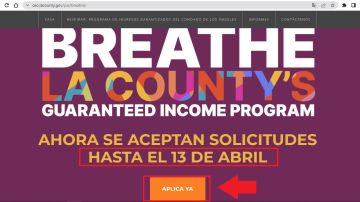 Captura de pantalla de la web oficial del programa Breathe en California