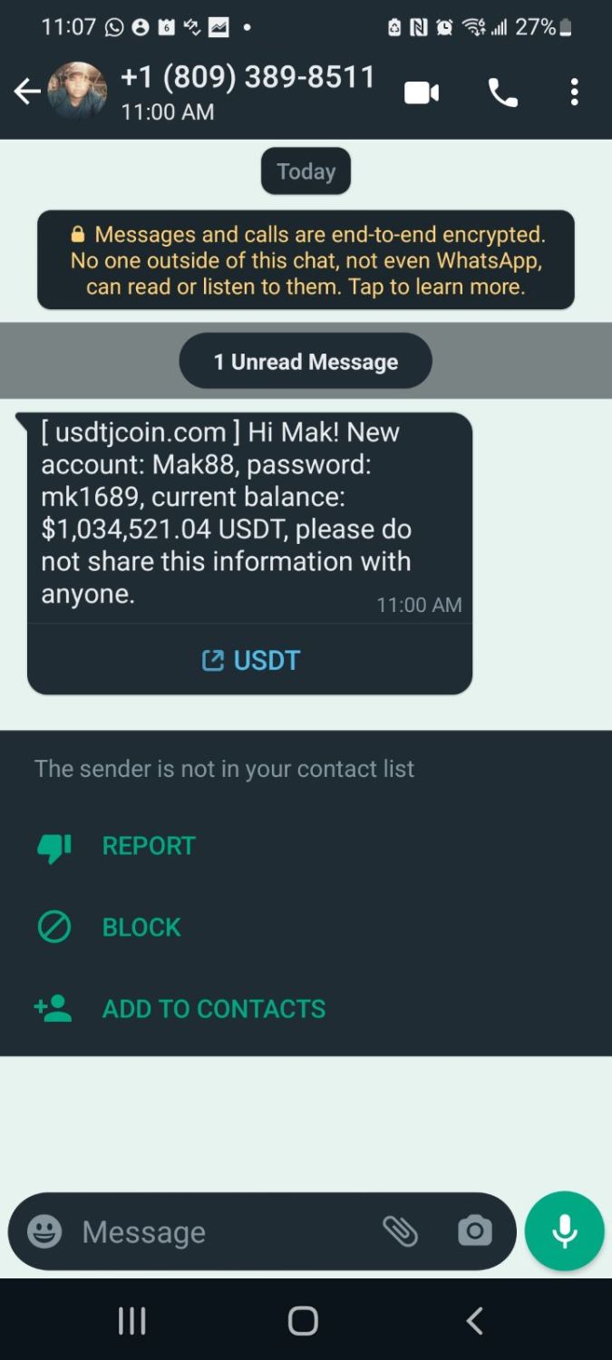 Estafa USDT Whatsapp