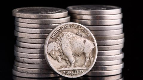 Moneda búfalo de 5 centavos de dólar de Estados Unidos de 1936.