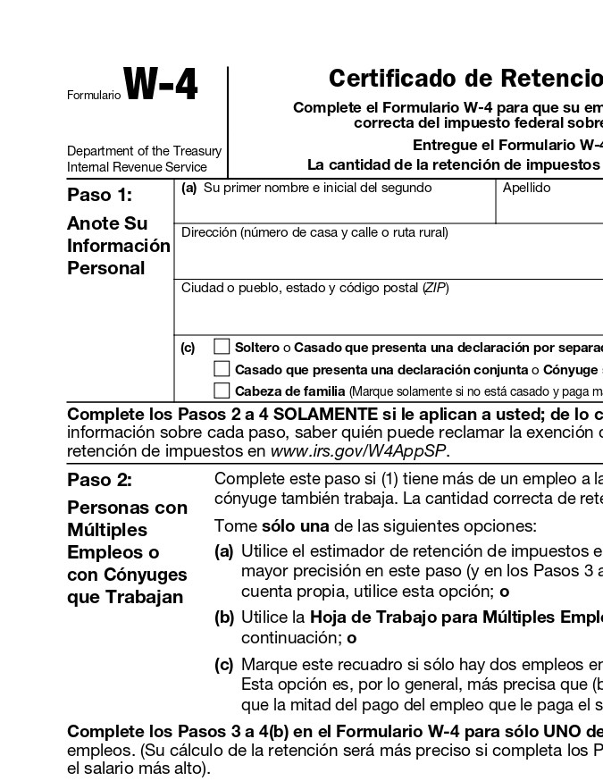 Formulario W-4 del IRS.
