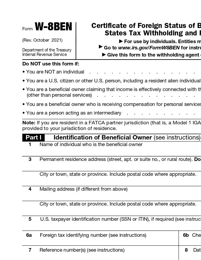 Formulario W-8BEN del IRS.