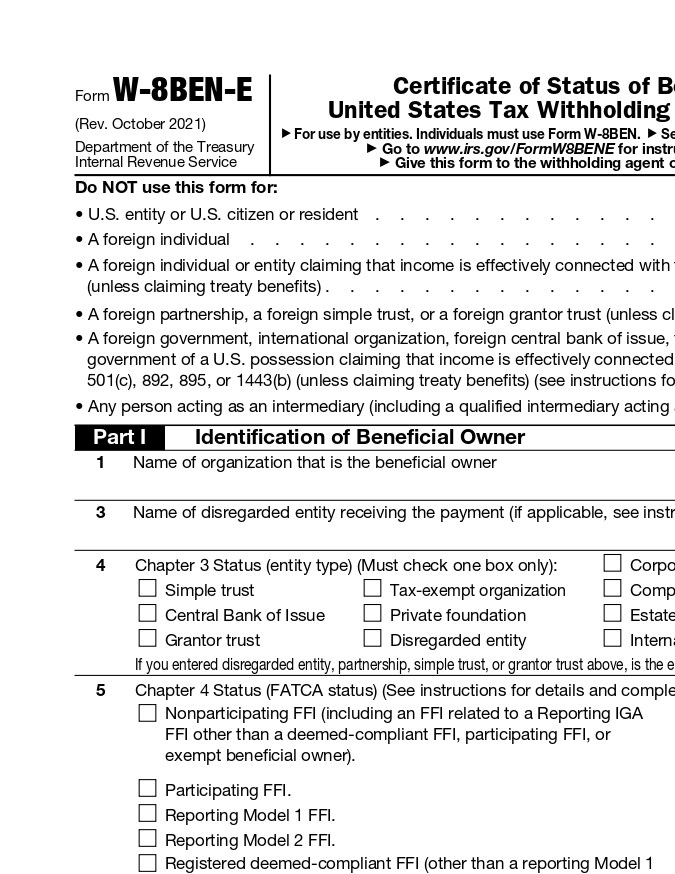 Formulario W-8BEN-E del IRS.