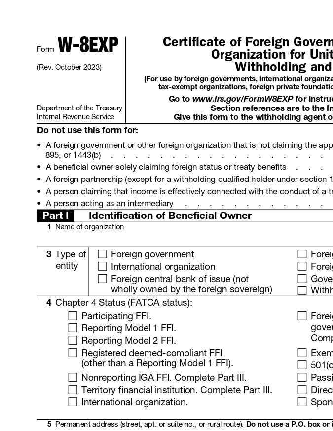 Formulario W-8EXP del IRS.