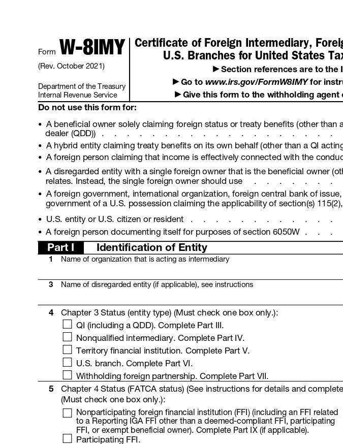 Formulario W-8IMY del IRS.