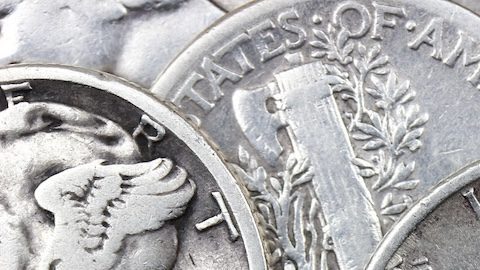 Moneda de 10 centavos de dólar, también conocida como 'Mercury Dime'.