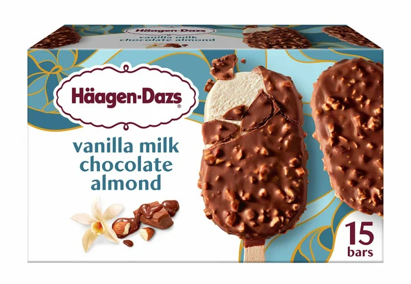 Barras de helado de almendras, chocolate con leche y vainilla Haagen Dazs.