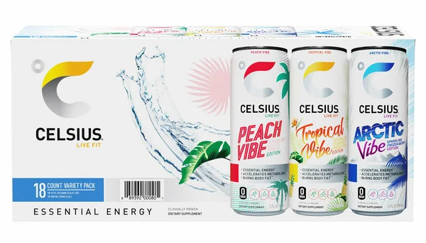 Paquete variado bebidas energéticas con gas Celsius.