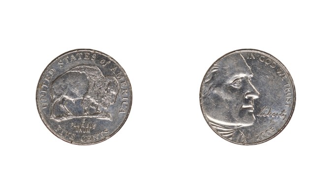 Moneda de primer plano de EE.UU. de 5 centavos.