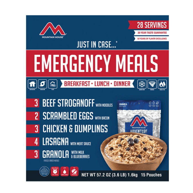 Kit de comidas de emergencia Mountain House.