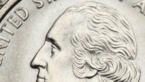 Monedas de Estados Unidos. George Washington representado en la moneda de veinticinco centavos de Estados Unidos.