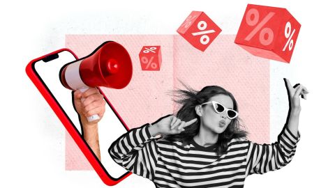 Collage de una mujer disfrutando los descuentos en Target para universitarios y maestros.