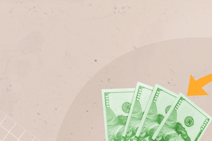 Collage de ilustraciones de dos brazos con efecto blanco y negro que sostienen billetes de dólar.