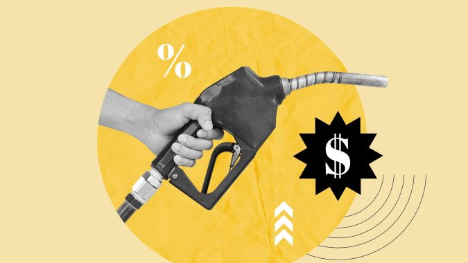 Collage cheque de estímulo por gasolina en Estados Unidos.
