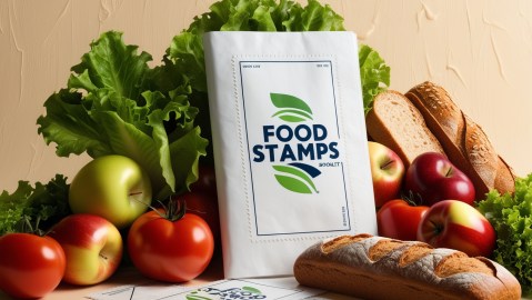 Cupones para comida rodeados de alimentos saludables, cupones snap.