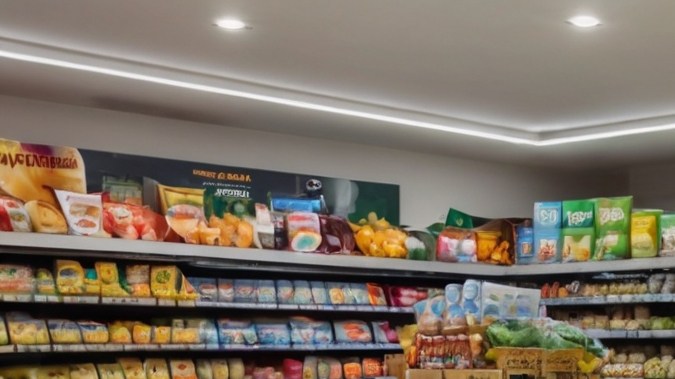 Opciones en un supermercado, estantes.