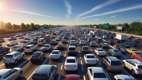 Carretera llena de automóviles por el tráfico del fin de semana de Labor Day.