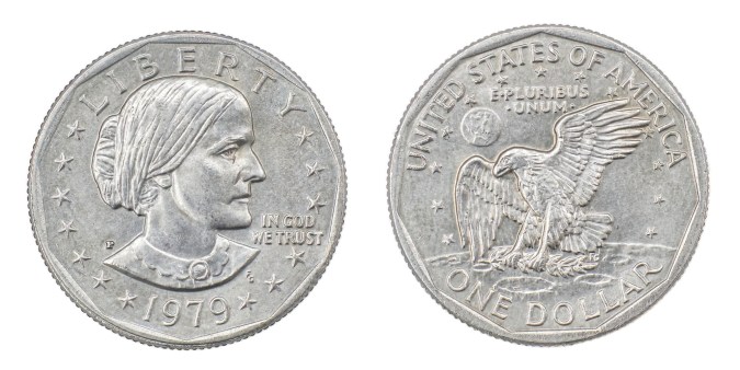 Dólar Susan B. Anthony de 1979, anverso y reverso.