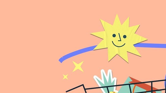 Collage de una mujer celebrando su supermercado favorito.