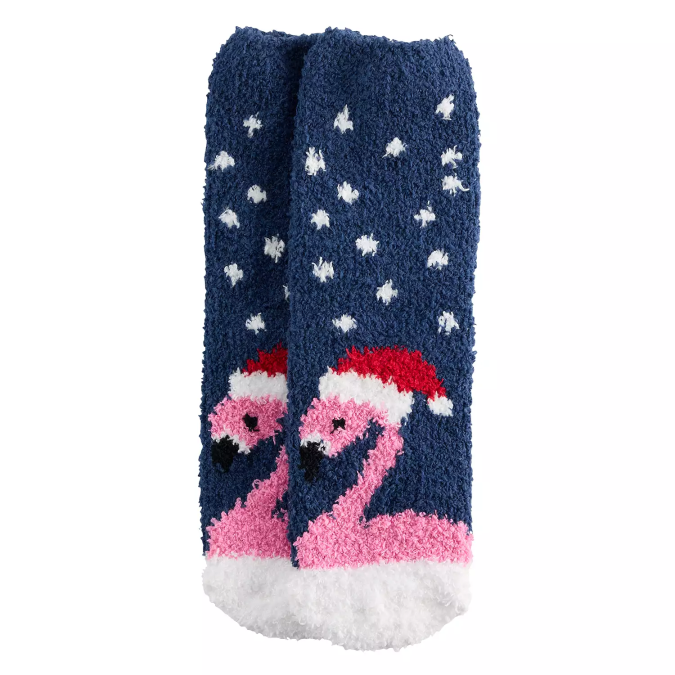 Calcetines cómodos de mujer con diseño de flamencos de Papá Noel de SHINE.