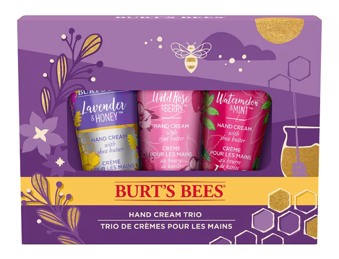 Set de regalo navideño de trío de cremas para manos de Burt's Bees.