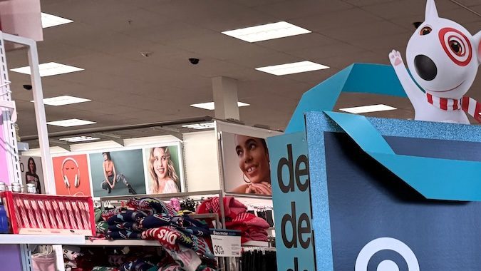 Cartel del Black Friday en una tienda Target que anuncia ofertas especiales navideñas en toda la tienda para la gran venta.