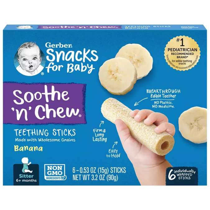 Los Gerber® Soothe N Chew® Teething Sticks - 90g (banana) son uno de los productos que están siendo retirados del mercado.