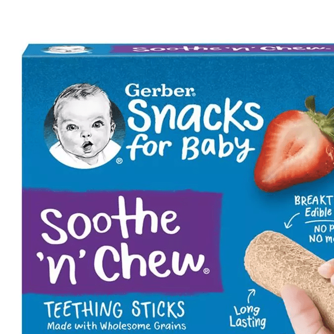 Los Gerber® Soothe N Chew® Teething Sticks (strawberry apple) son uno de los productos que están siendo retirados del mercado.
