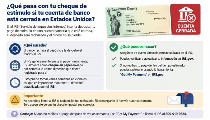 Infografía cheque de estímulo y cuenta cerrada