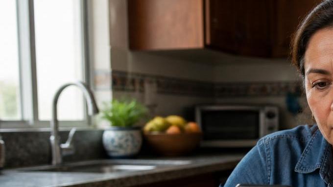Mujer revisa su aplicación bancaria
